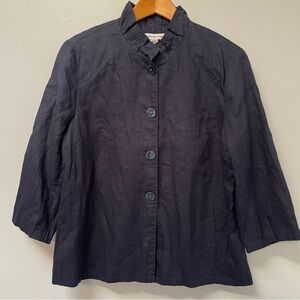 Coldwater Creek Womens Sz 10 Jacket Navy Blue 3/4 Sleeve 100% Linen